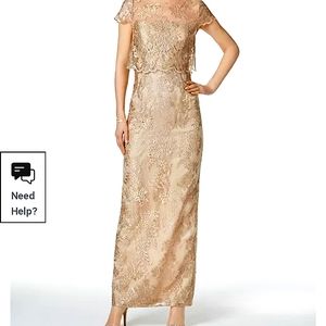 Adrianna Papell Pop over Embroidered Rose Gold Gown Size 6 Petite